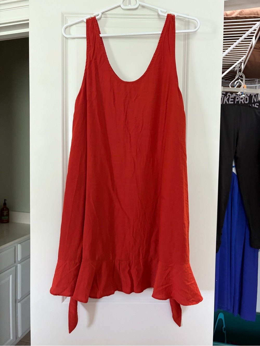 Orange Sleeveless Ruffle Hem Dress